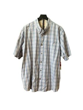 NWT Men’s Wrangler Short Sleeve Blue/Grey Plaid Button Down Shirt 2XL